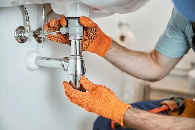 male plumber houston tx hands fixing metal sin pipe